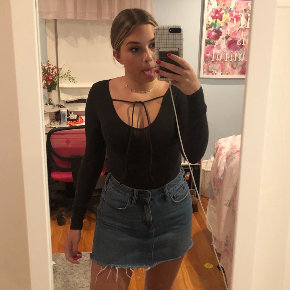 Hollister Black Long-Sleeve Tie Bodysuit